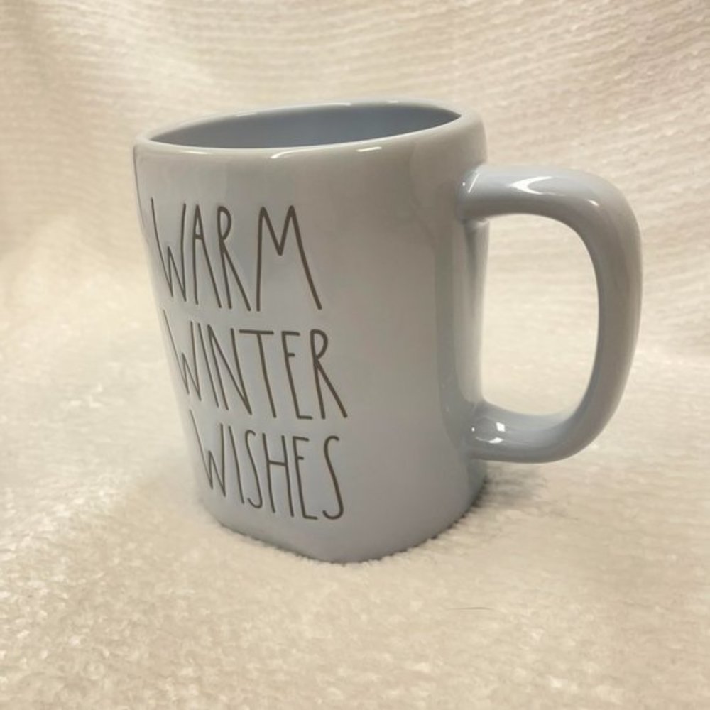 Rae Dunn Coffee Mug Baby Blue 'warm winter wishes'